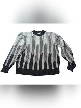The Men's Store Black & Gray Vertical Stripe Crewneck Sweater